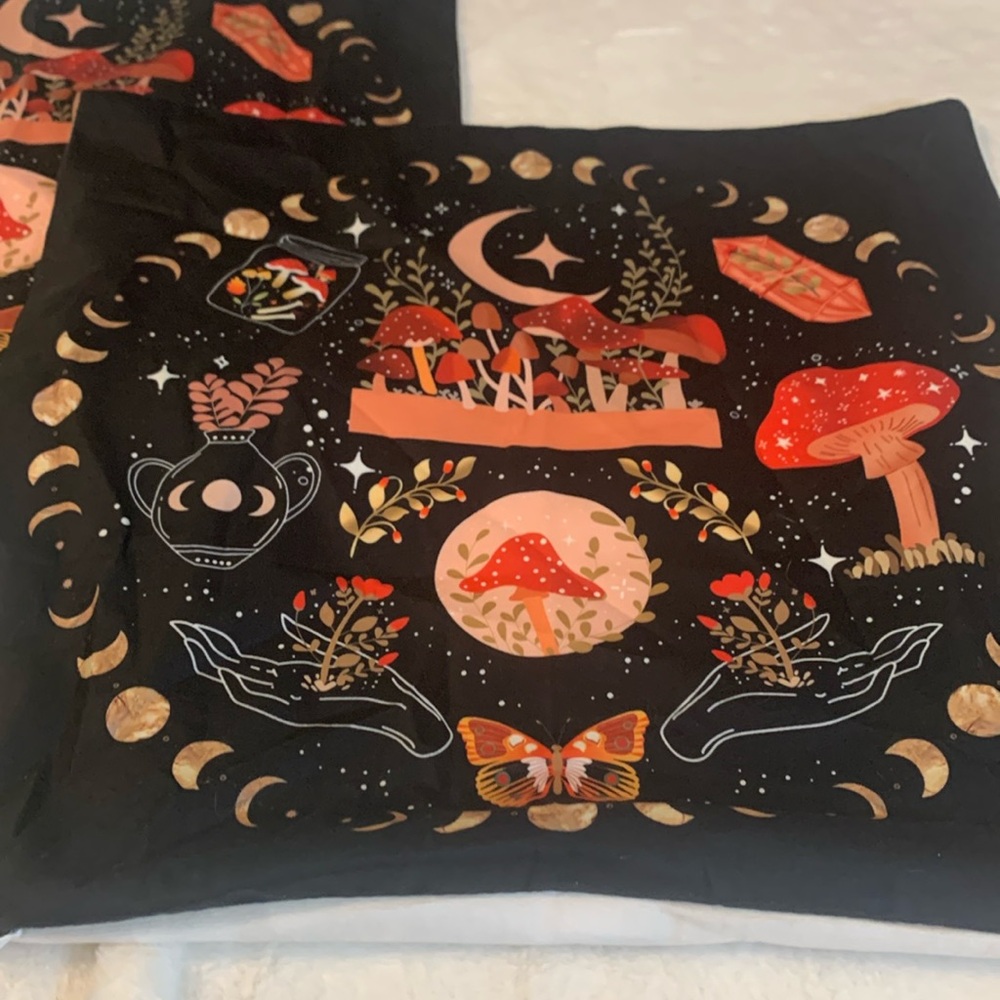Gift:17"x17" Pillow Cases(2)Astrology/ Mushroom Artsy MysticWhimsy-Goth Black